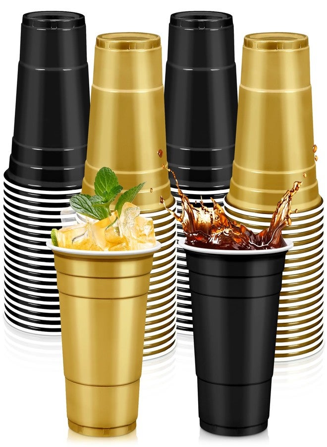 LANLISA 100Pcs Black and Gold Plastic Cups, 16 oz Disposable Cups For Birthday Party, Graduation Decorations, New Years Eve - Image 1